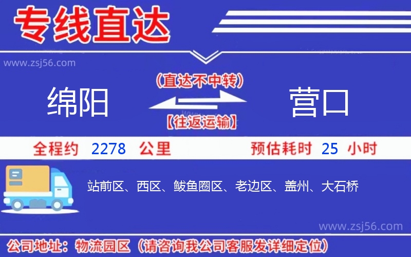 綿陽到營口物流公司 綿陽到營口物流公司